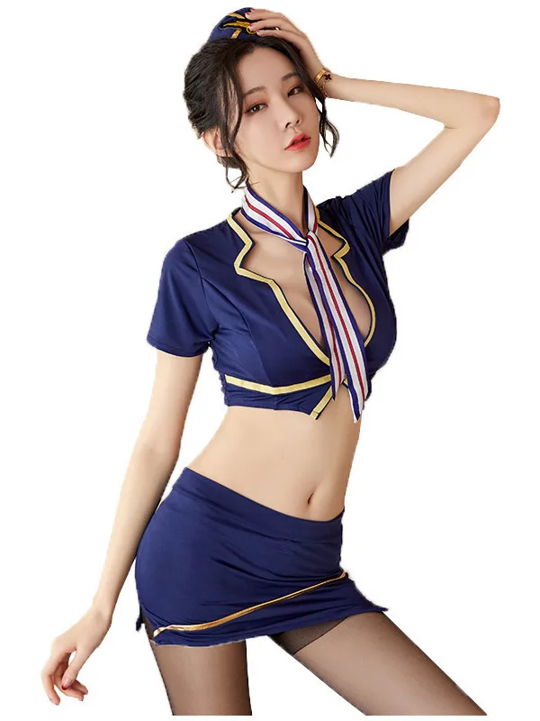 Lingerie For Women Real Person Sexy Wrap Mature Charm Buttocks Flight Attendant Uniform Seductive Secretary OL Skirt Set 5CX7