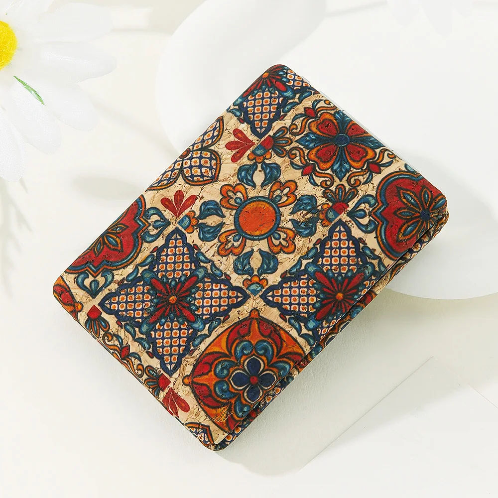 Round Vintage Pattern Cork Makeup Mirror Mini Pocket Mirror Portable Travel for Women Girls Folding Double Sided Cosmetic Mirror