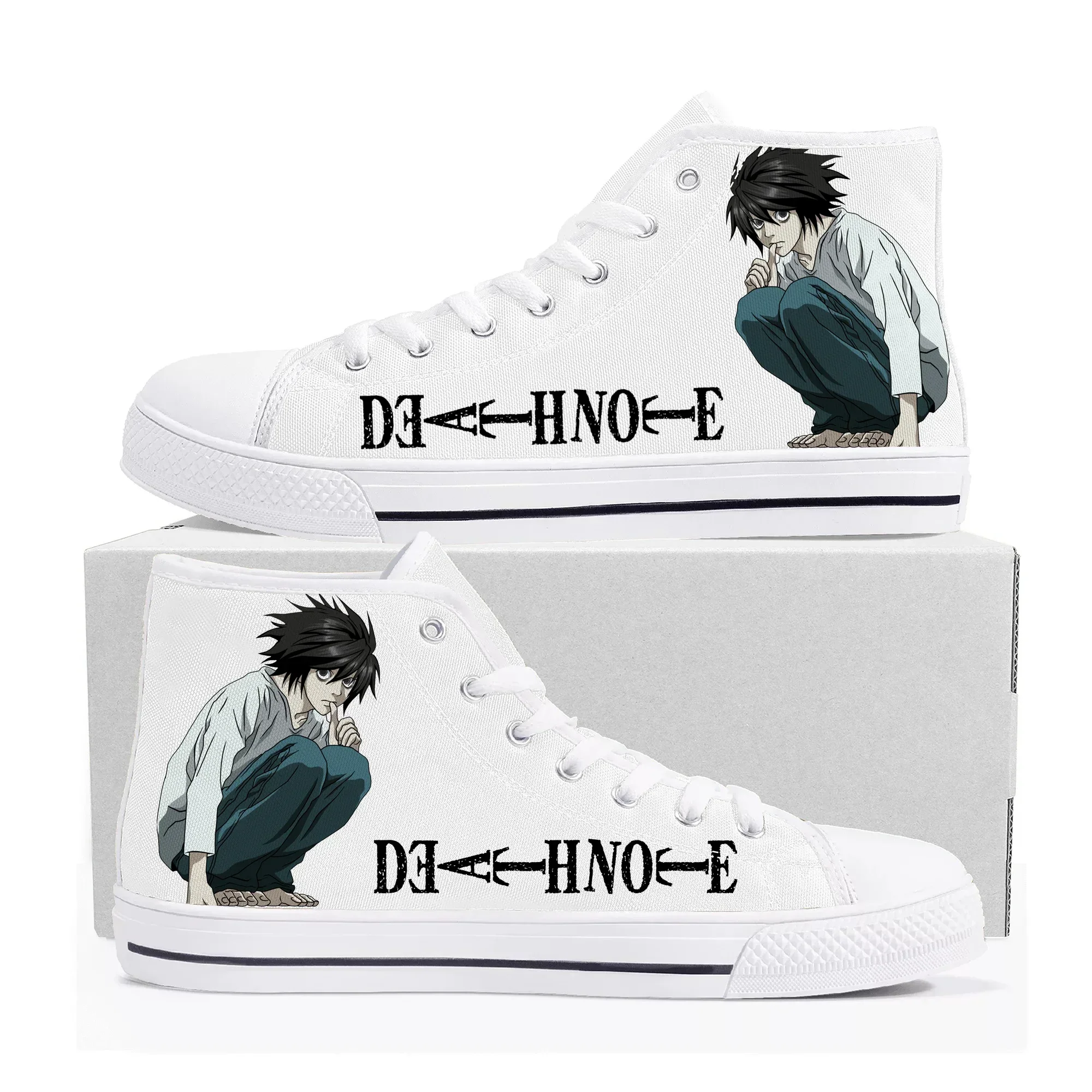 Hot Death Note Yagami Light L High Top Sneakers Mens Womens Teenager Canvas Sneaker High Quality Casual Couple Shoes Custom Shoe