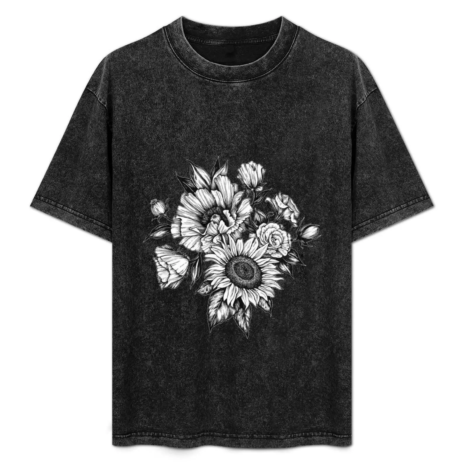 

flowers in ink T-Shirt blanks blue archive hippie clothes graphic t shirt vintage fitted t shirts for men