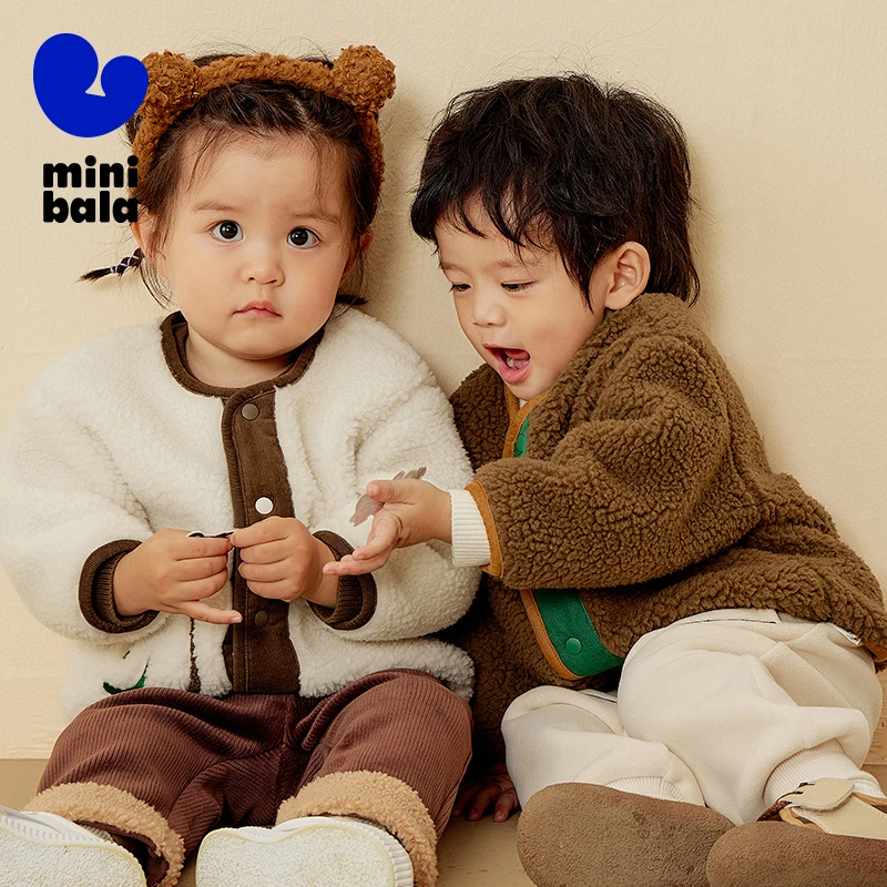 

Mini Balabala Fleece Jacket Boys and Girls 2025 Autumn Thick Warm Baby Outerwear Lamb Wool Look for Cold Weather