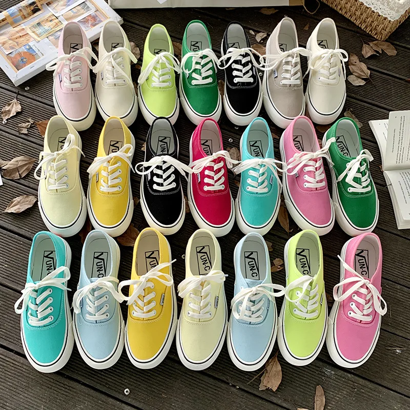Summer New Women Thick Sole Canvas Shoe Lace Up Girl Thin Sole Sneakers School Basic Walk Casual Footwear Summer Spring Autumn