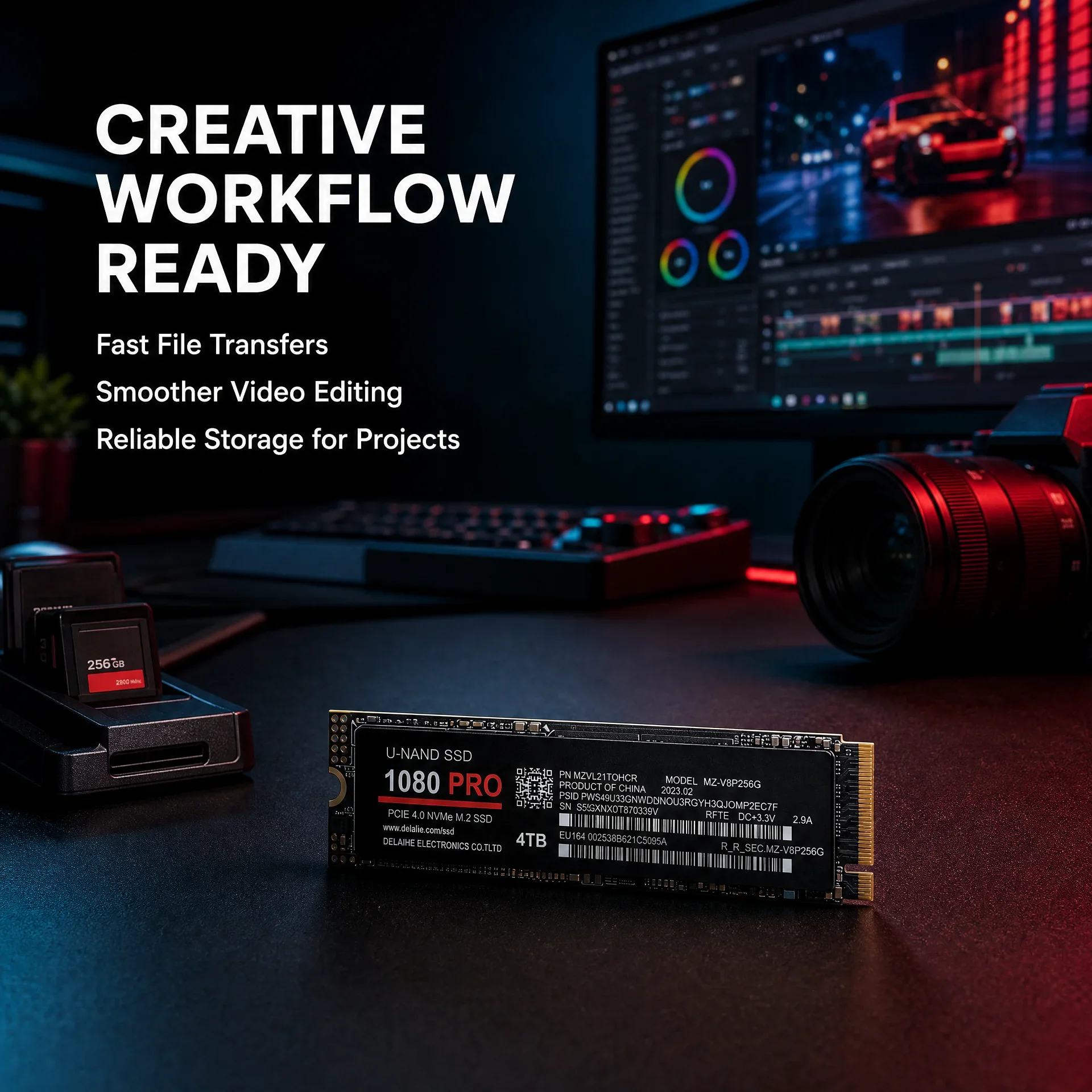 PCle 4.0 NVMe M.2 SSD Hot Sale 1080Pro 512GB 1TB 2TB 4TB 7450MB/s Read Speed Fast Original Low Latency for Laptop Gaming PCs