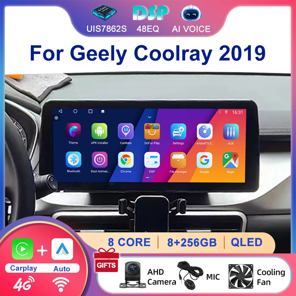 12.3'' 8 Core 4G Autoradio Stereo Player Android GPS Navigation Car Radio Multimedia For Geely Coolray 2019 Wireless Carplay