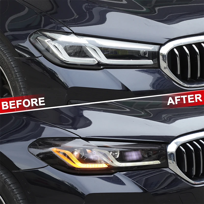 

4 Pcs Car Headlight Protective Film Headlamp Restoration Transparent Black TPU Sticker For BMW G30 G38 5 Series 2020 2021