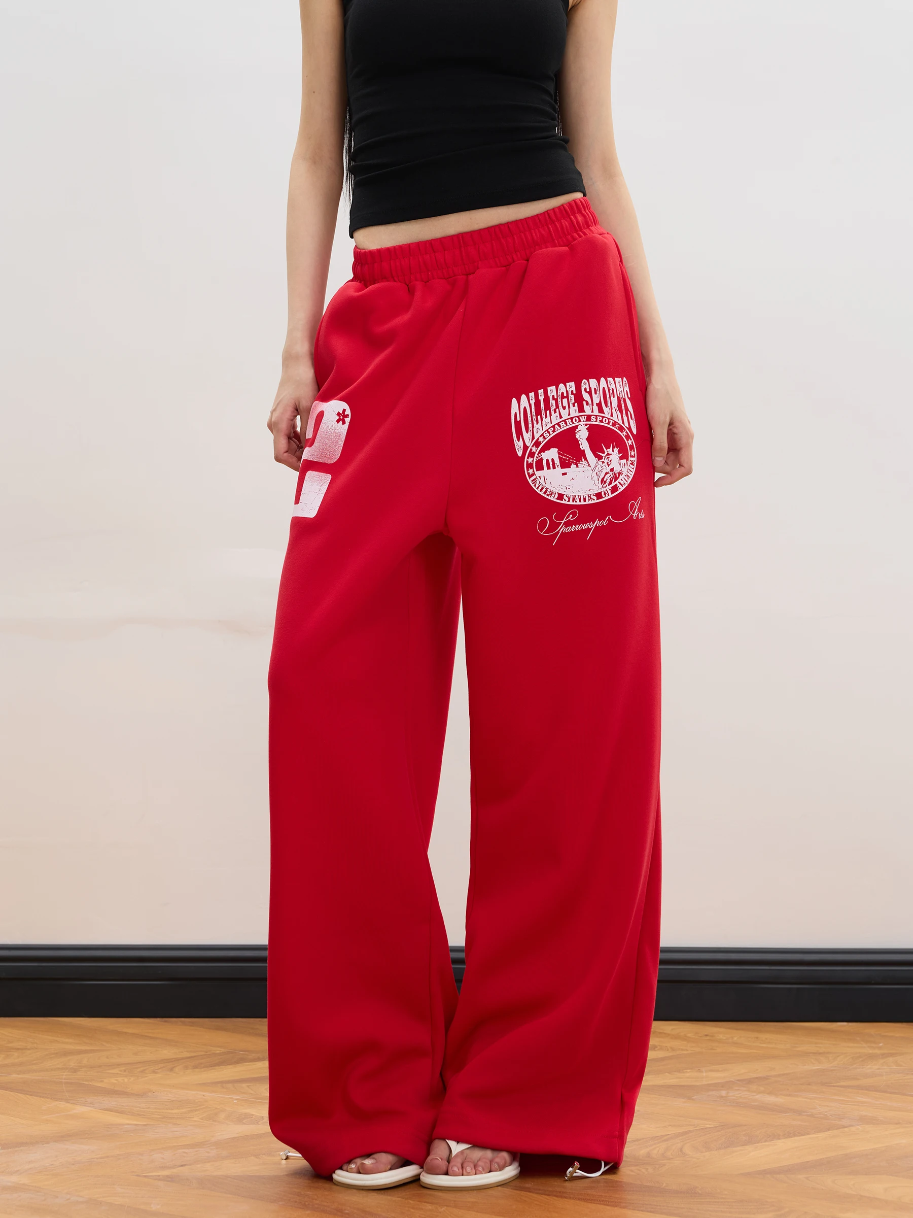

Junecut American Retro Printed Sports Sweatpants Loose Wide Leg Casual Pants Street Dance Loose Elastic Waistband