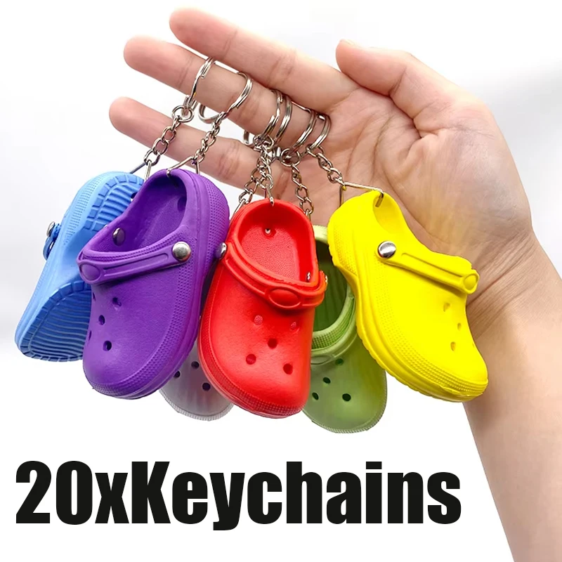 20Pcs Mini Croc Shoe Keychains Small Slipper Shape Key Rings Backpack Accessories