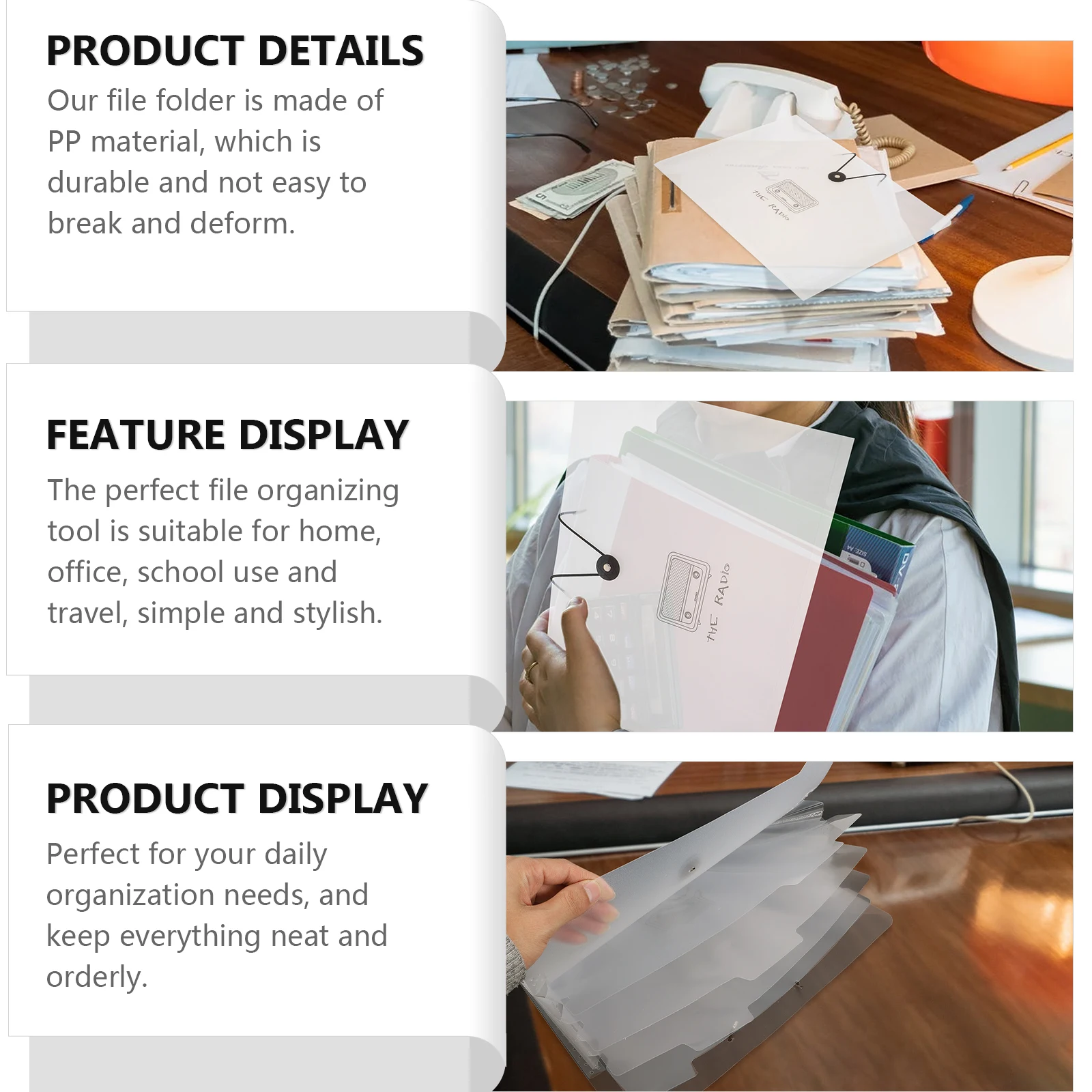 

Portable Accordion Pp Plastic Document Organizer Bag For Office Home School Use Lightweight Office Supply File Bag