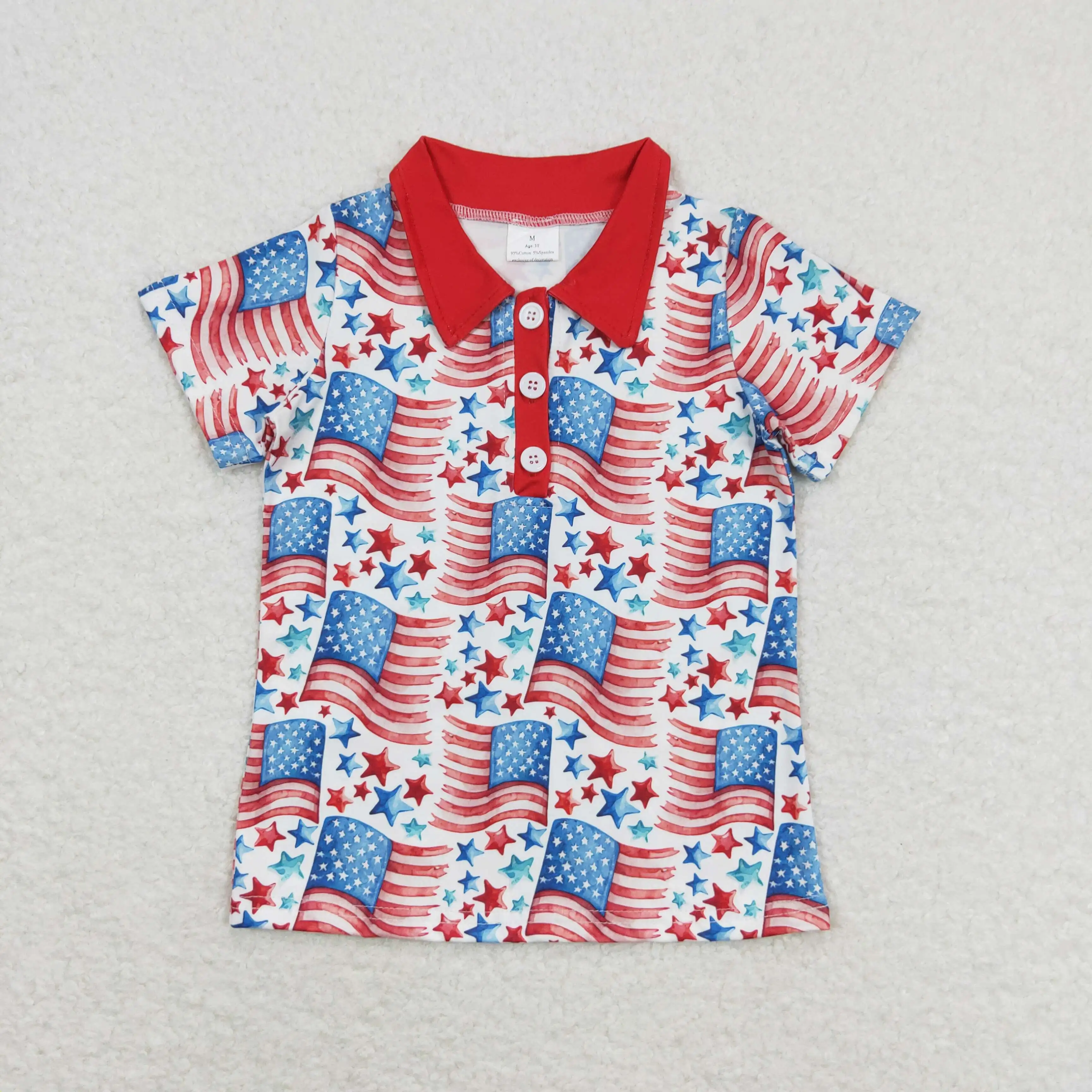 

z1202-20 BT0565 Wholesale baby boys clothes National day Star flag short-sleeved top Summer boys Boutique top Western clothes