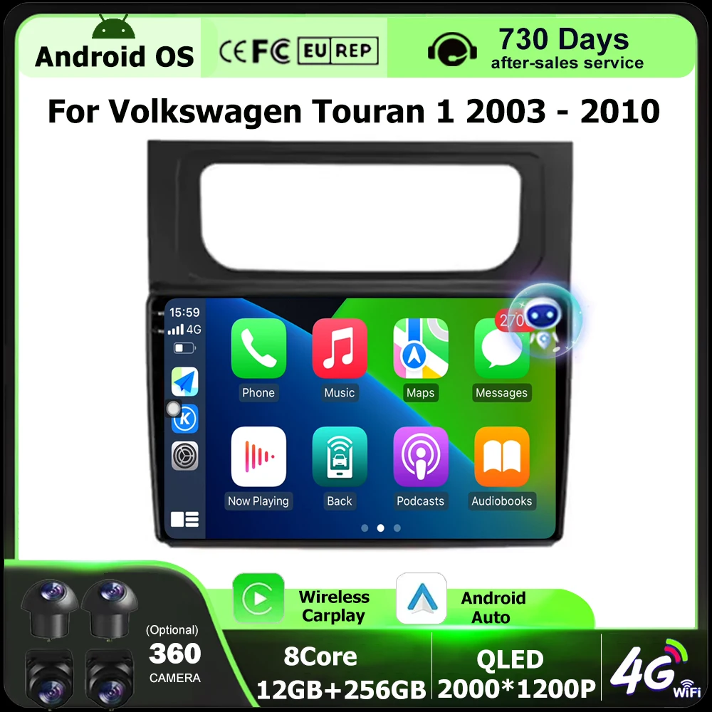 

Android Auto For Volkswagen Touran 1 2003 - 2010 Car Radio Multimedia Video Player GPS Navigation Stereo Wireless Carplay BT DSP