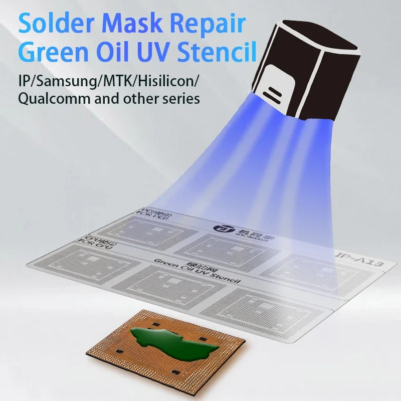 JTX GS-01 Solder Mask Repair Green Oil UV Stencil For iPhone/ Qualcomm/Hisilicon/Samsung CPU IC Chip BGA Reballing Plastic Mesh