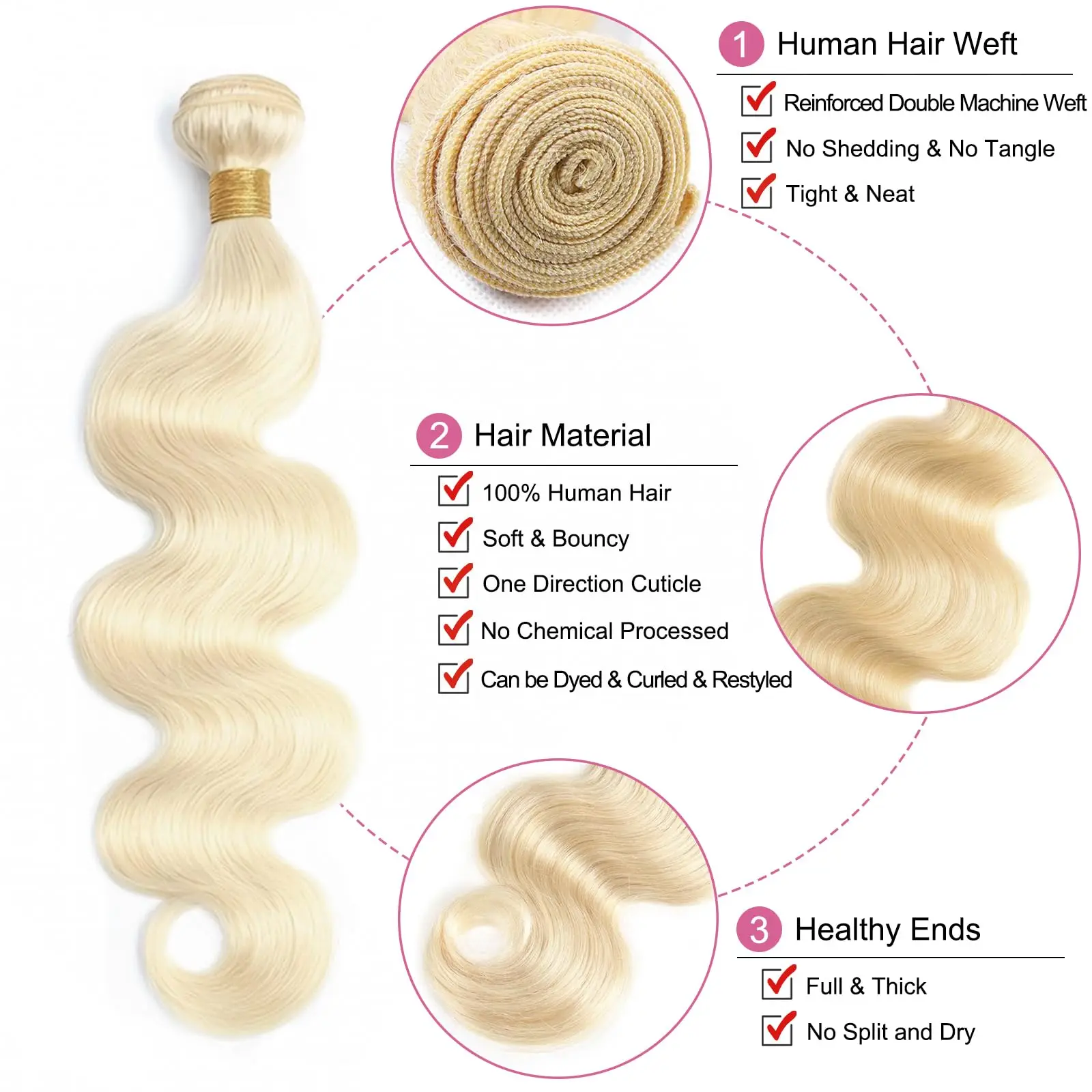 613Blonde 3 Bundles Capelli Umani 12A Fasci di Onda Del Corpo Bionda Capelli Umani Fasci di Capelli Umani Vergini Brasiliani Non Trattati Capelli Umani