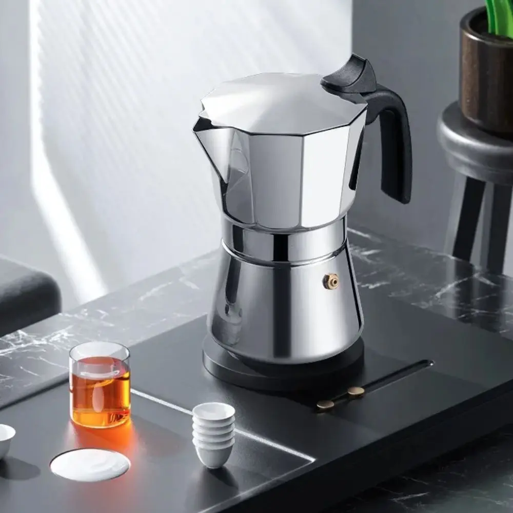 

150/300 ML Octagonal Mocha Pot Stainless Steel Shock-resistant Hand Brewing Coffee Pot Mirror-like Espresso Percolator