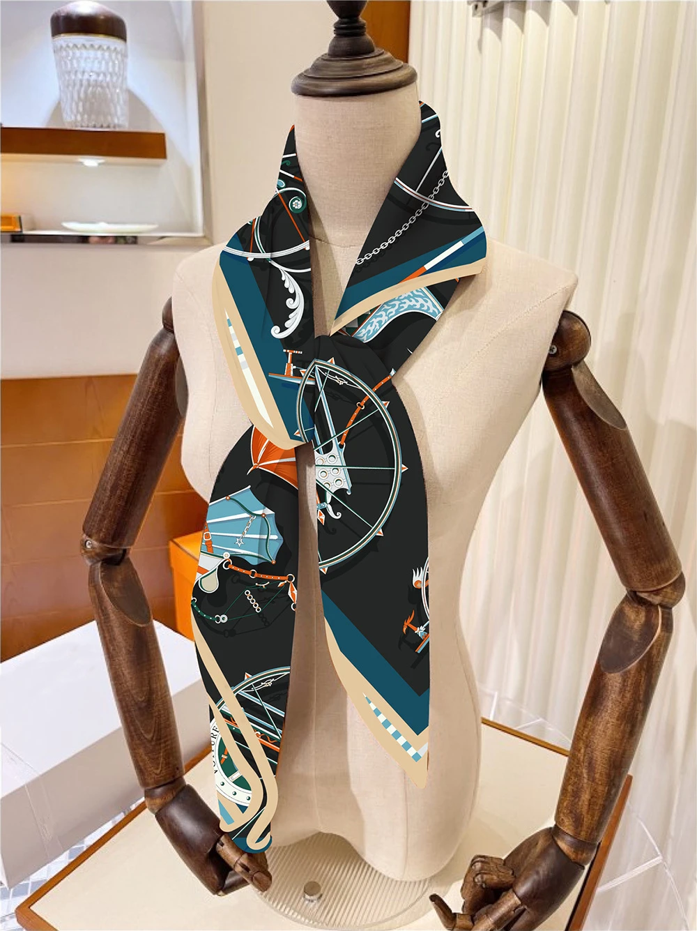 90 cm Neue Räder Marke Platz Schal Frauen Design Twill Seide Schal Schal Hijab Luxus Bandana Mode Halstuch Kopf Schal – Detail 18