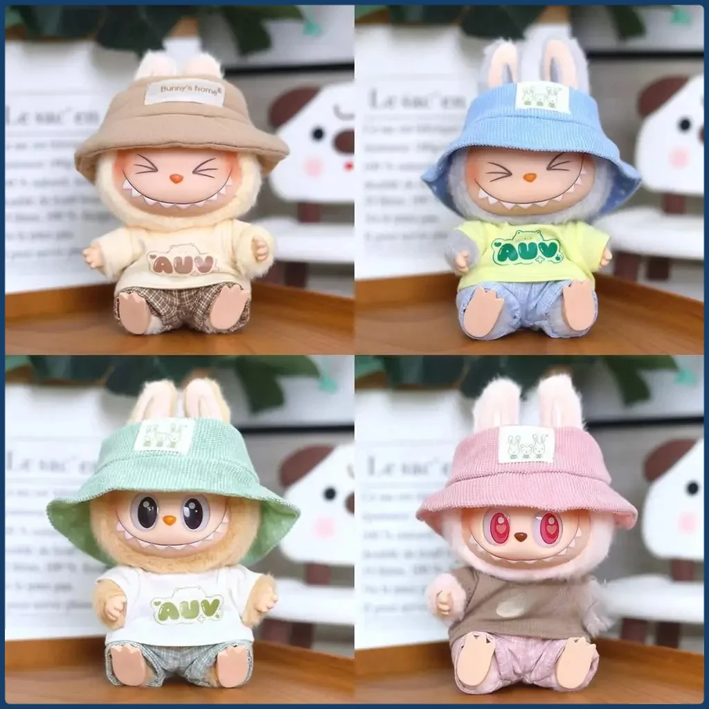 

17cm Mini Plush Doll'S Labubu Accessories Outfit For Korea Kpop Exo Labubu Idol hat T-shirt pants set Clothing Gift