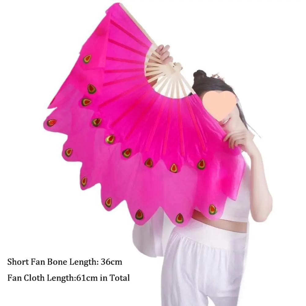 31/36cm Bamboo Chinese Short Bellydance Fan Dancer Practice Hand Dye Peacock Tail Fan Multicolors 10/25cm Half Circle Silk Veil