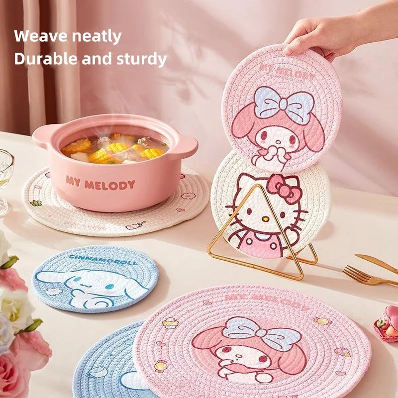 

Sanrio Kawaii Hello Kitty Anti Scalding Meal Mat My Melody Cinnamoroll Student Cute Household Cartoon Thicken Weave Cup Mat