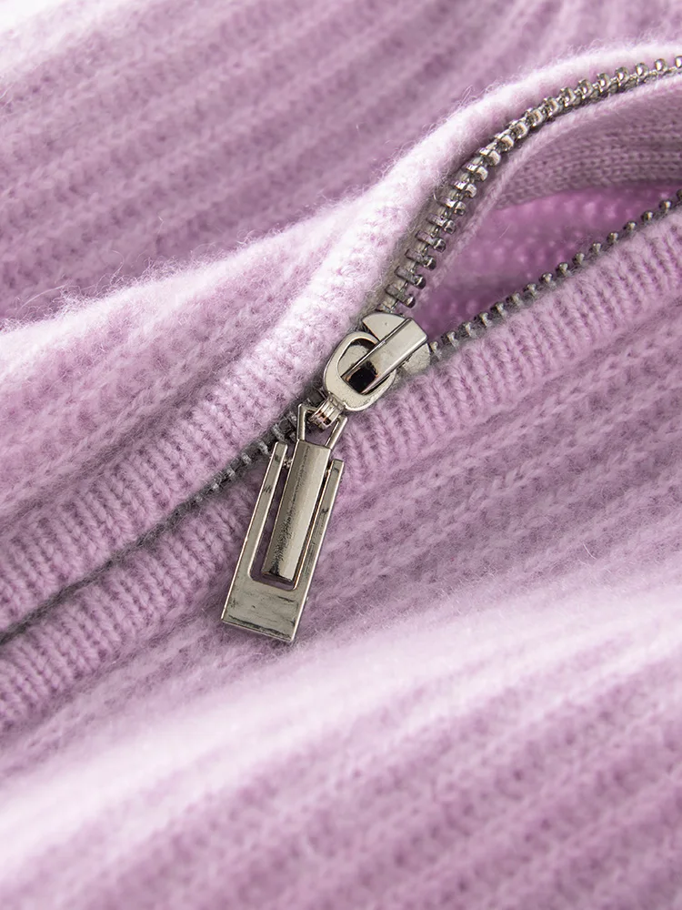 TLOML Autunno Inverno Donna 100% Maglione di Cachemire Spessa Mezza Cerniera Gira Imbottiture Collare Pullover di Alta Qualità Casual Cashmere Magliette E Camicette