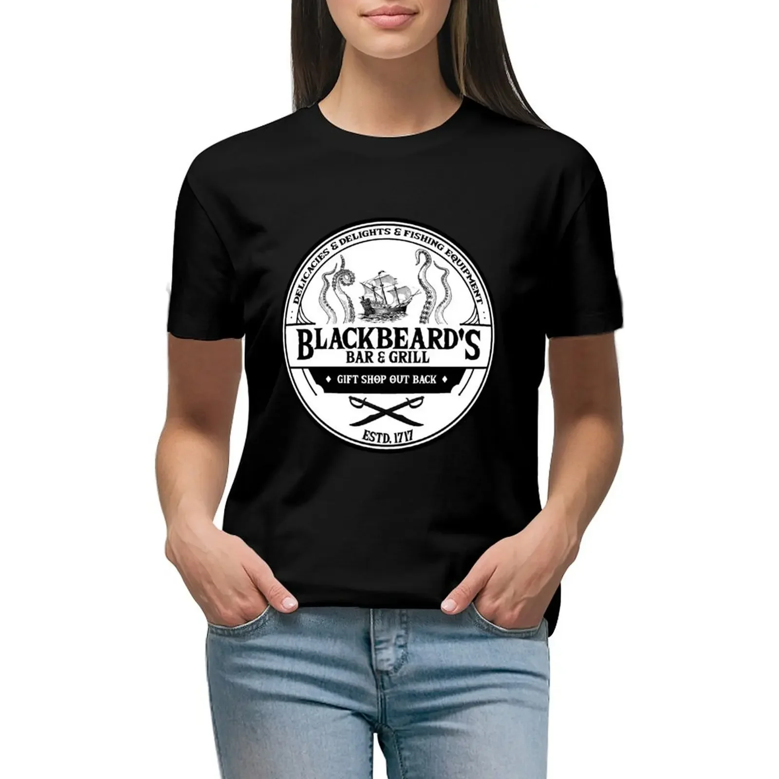 Blackbeard's Bar and Grill T-Shirt anime clothes customs design your own vintage workout shirts for Women