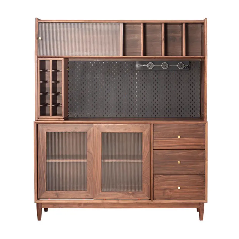 

All solid wood black walnut side cabinet, modern integrated tea cabinet against the wall