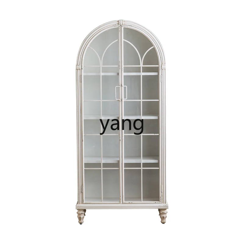 Yjq White Vintage Country Style Arch Bookcase Garage Kits Ornaments Storage Display Cabinet