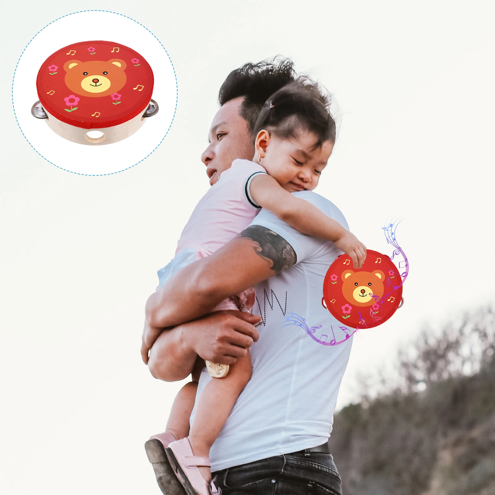 

Baby Tambourine Wooden Handheld Drum Tambourine Four Pairs Jingles Bright Sound Kids Music Educational Gift Kids Toy