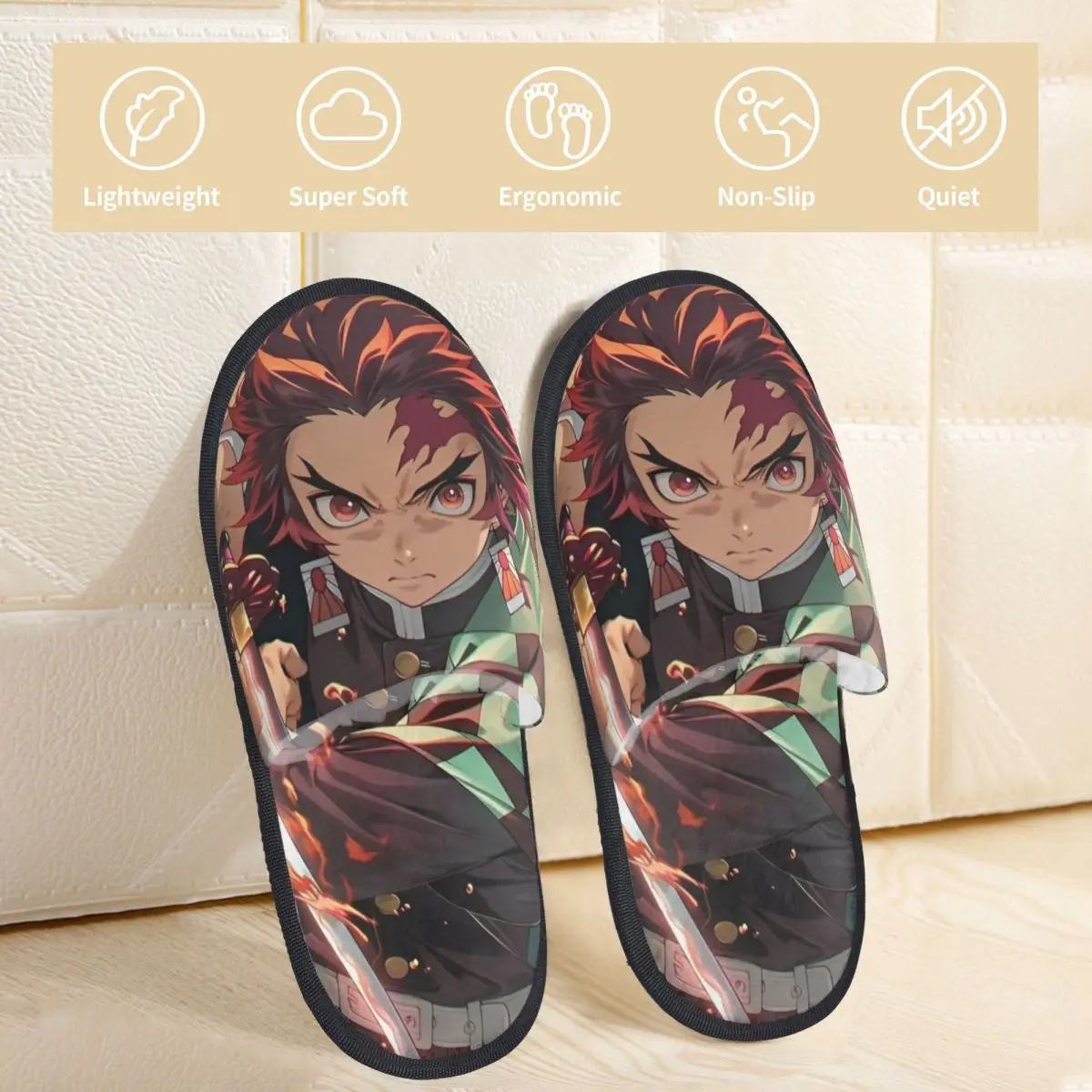 Winter Furry Slippers Tanjiro Kamado Merch Household Fur Slippers Slides Indoor Anime Demon Slayer Cozy Non-slip Slides