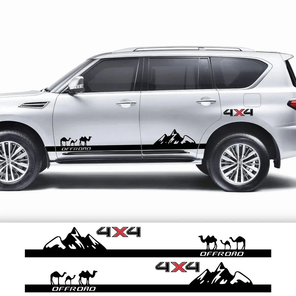 

2Pcs Car Door Side Stickers Mountain Camel Graphics Decor Decal For Nissan Patrol Kia Sportage Land Rover Evoque Honda XR-V SUV