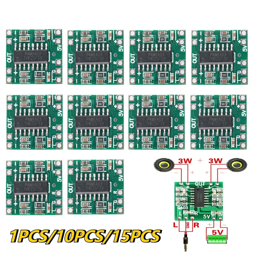 1-15PCS PAM8403 Verstärker Bord 2*3W Klasse D Digital Super Mini Digital Verstärker bord 2,5 Bis 5V USB Netzteil Modul