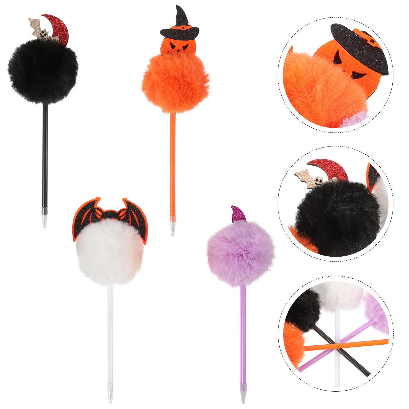 

4pcs Halloween Ballpoint Pens Party Decorative Ballpoint Pens Artificial Wool Pens