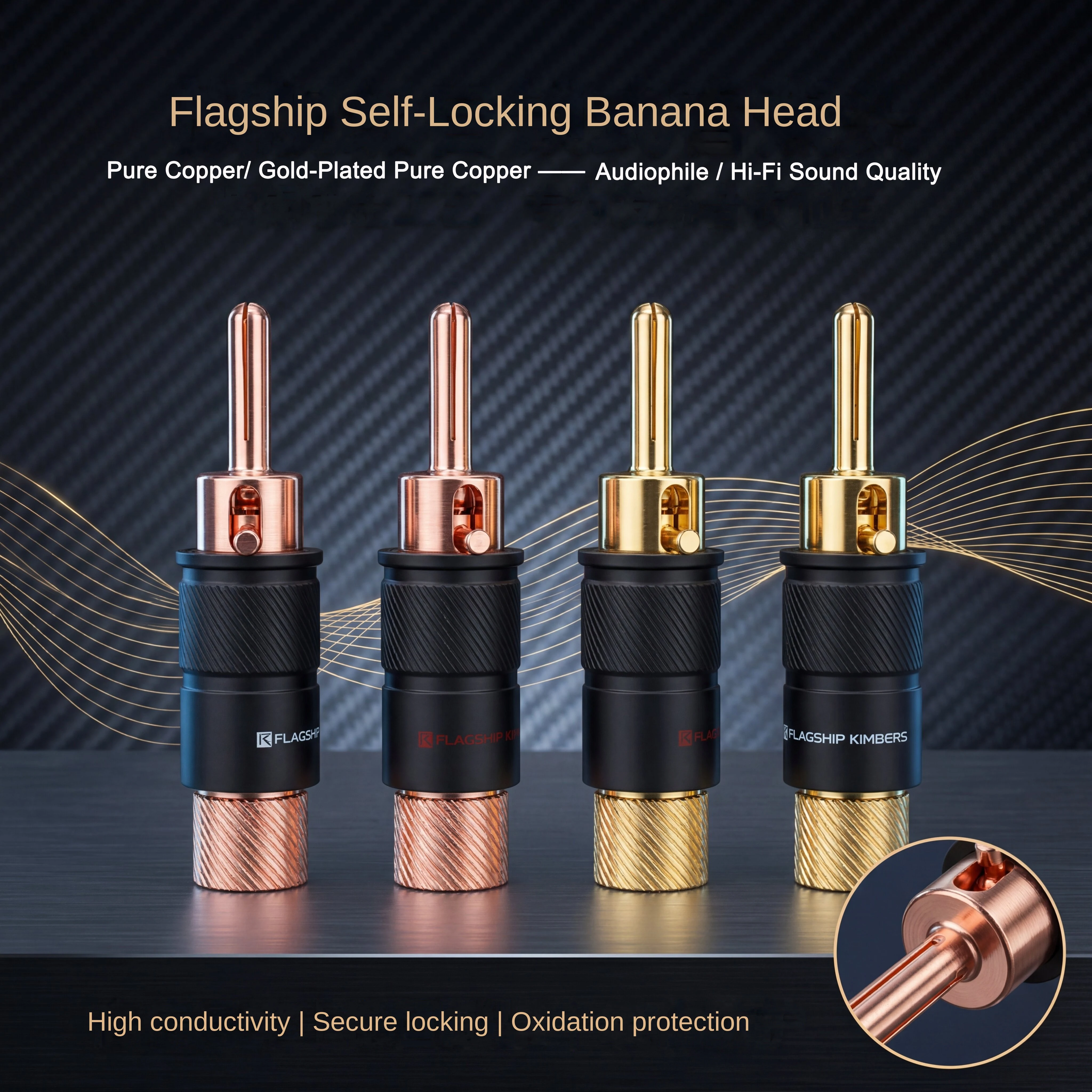 Audiophile Vergoldete Messing- & Reinkupfer-Bananenstecker Lautsprecheranschlüsse, Messing Rhodium/Rotkupfer Beschichtete High-End-Audio-Verbindungsstücke – Detail 3