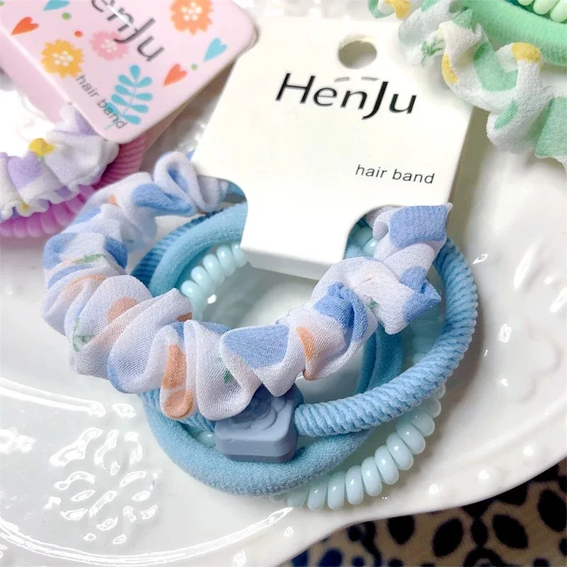 4Pcs/set Candy Braided Twist Elastic Hair Band for Girls Ponytail Holder Bow Scrunchie Hair Ties Rubber Headband Accessories