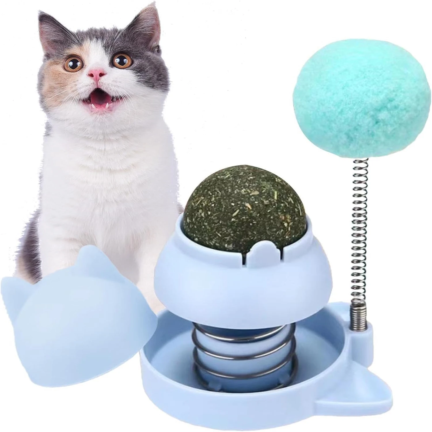 Engaging Catnip Ball Toy for Lively Playtime - Enticing Rotatable Spring Design Endless Entertainment Guaranteed Pet Happi