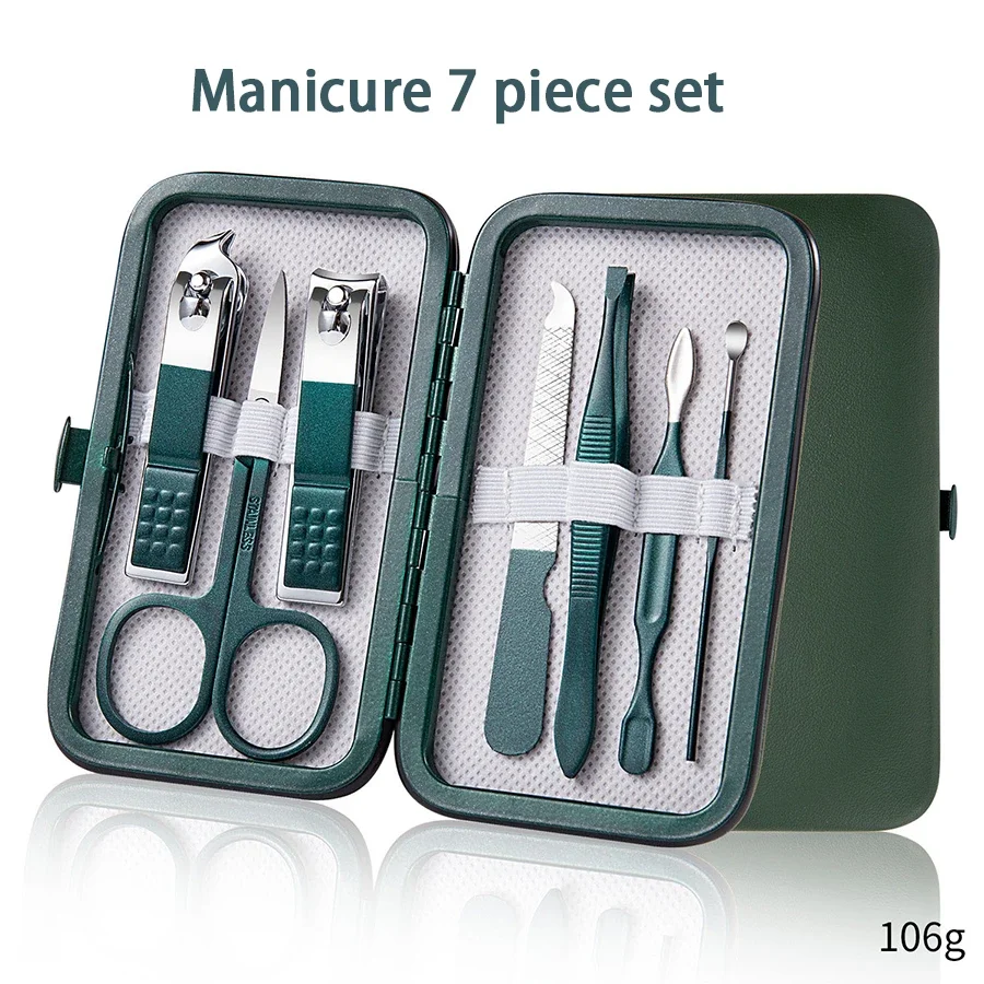 Ourineriner-7/10/12/18 pcs, manicure set, cortadores de unhas, profissional, aço inoxidável, ferramentas de cuidado do prego, com couro, para homem e mulher