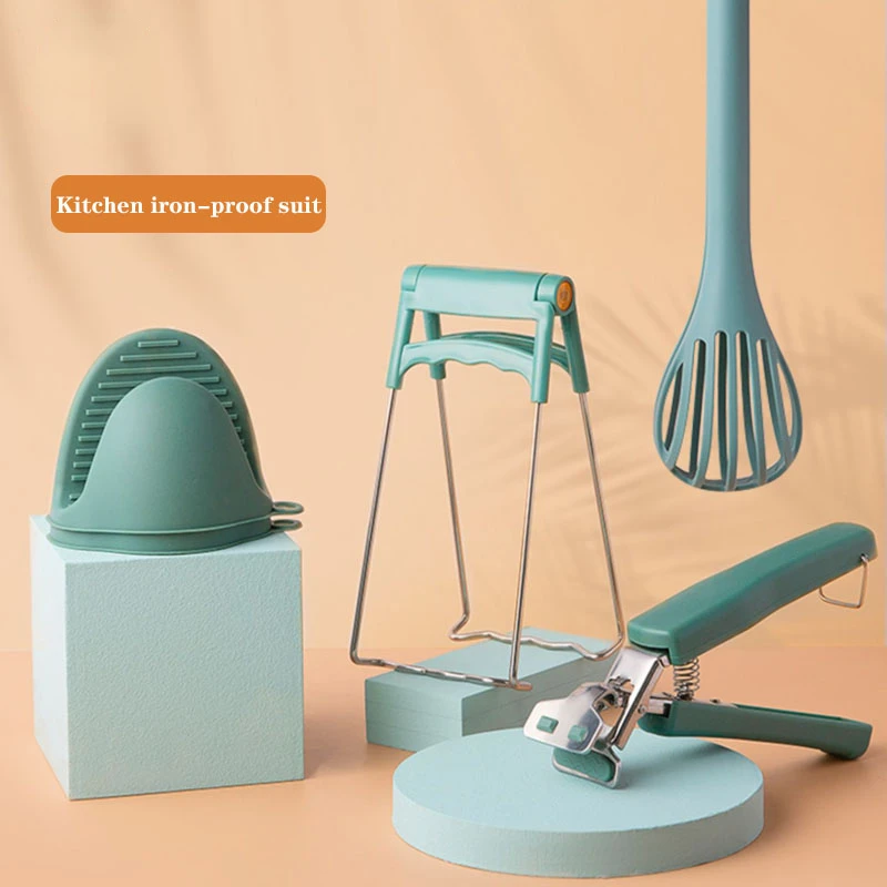 Kuchenne zestaw akcesoriów pałeczki anty oparzeniowe gospodarstwa domowego zielone termoizolacyjne antypoślizgowe pogrubione rękawiczki wielofunkcyjne trzepaczka do jajek