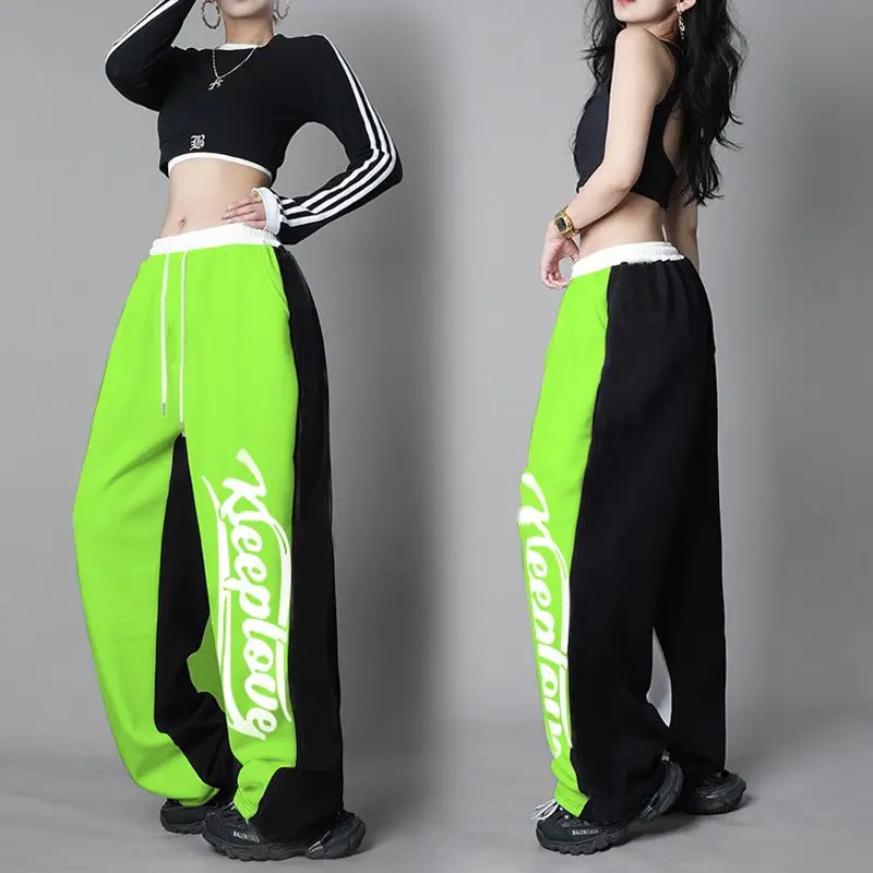 Y2k Pants Contrasting Color Stitching Sweatpants Women High Waist Loose Harem Pants Casual Straight Plus Size Streetwear Women