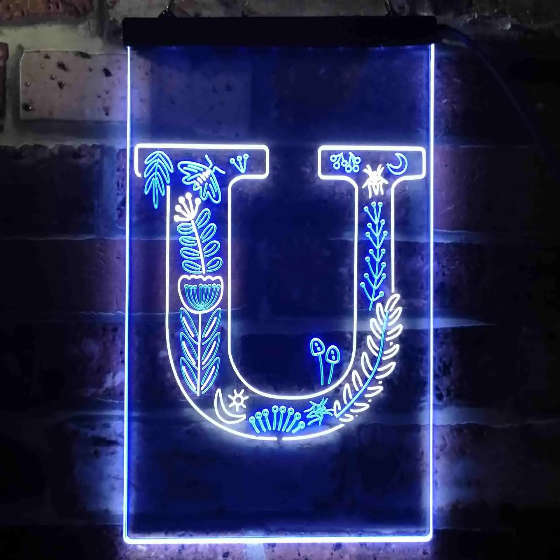 Letter U Initial Monogram Family Name Dual Color Led Neon Sign st6-i3458