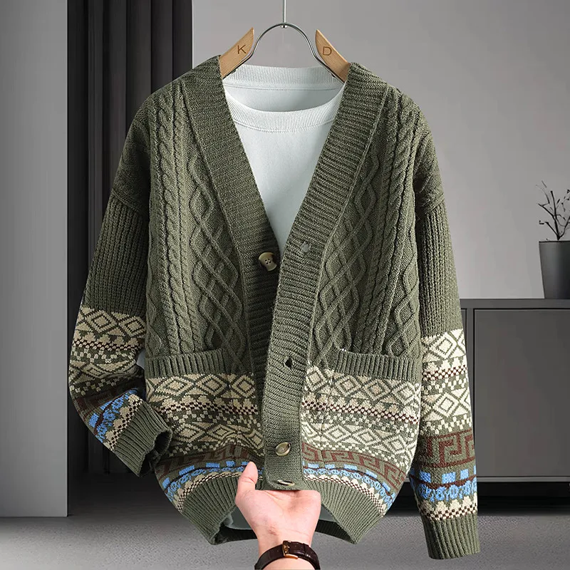 

Новинка 2023 года, мужской вязаный свитер, повседневный кардиган на пуговицах с v-образным вырезом, осень-зима, свободный крой, удобный, теплый, модный, молодежный