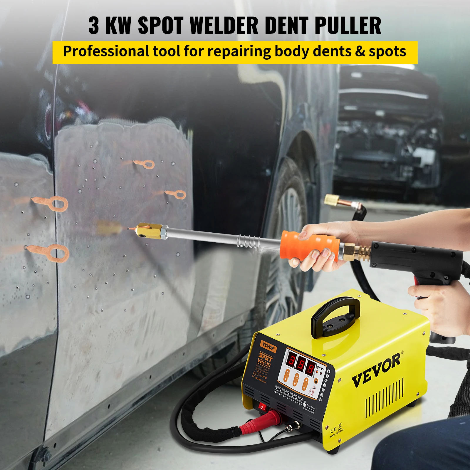 VEVOR Stud Welder Dent Repair Kit, 3 KW 220 V Spot Welder Dent Puller with 2 Welding Guns, 7 Modes Spot Welding Machine