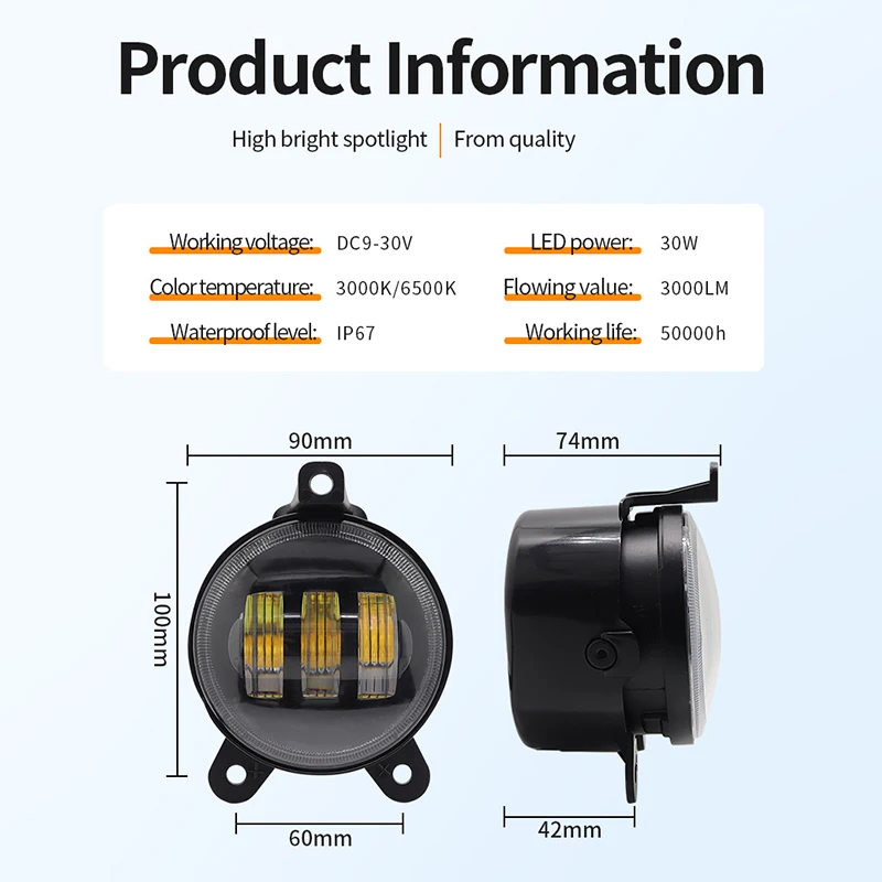 3.5 Inch Waterproof 30W 6000K Round Led Fog Light fog Passing Lights for lada Priora afor Gazelle Russia cars Front Fog Lamp