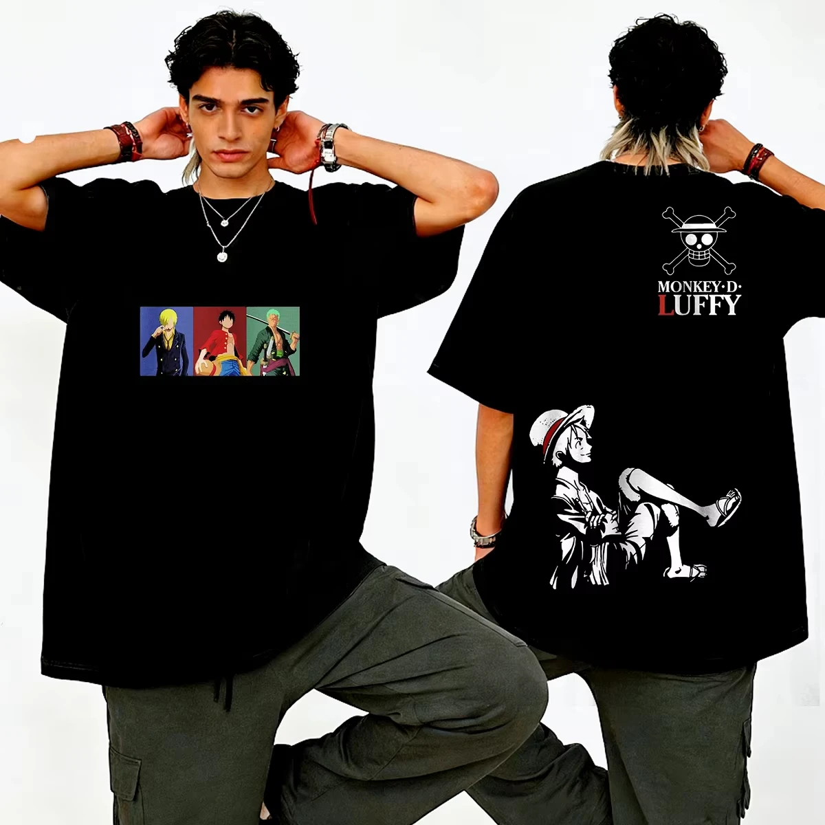 2026 New Hot Summer New ONE PIECE Zoro Peripheral Printing T-shirt Men's Japanese Wear Large Size Children's Parent-child Top