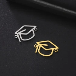 EUEAVAN 5pcs Bachelor Hat Stainless Steel Charms for Bracelets Graduate Pendant Connector Jewelry Making Supplies Wholesale