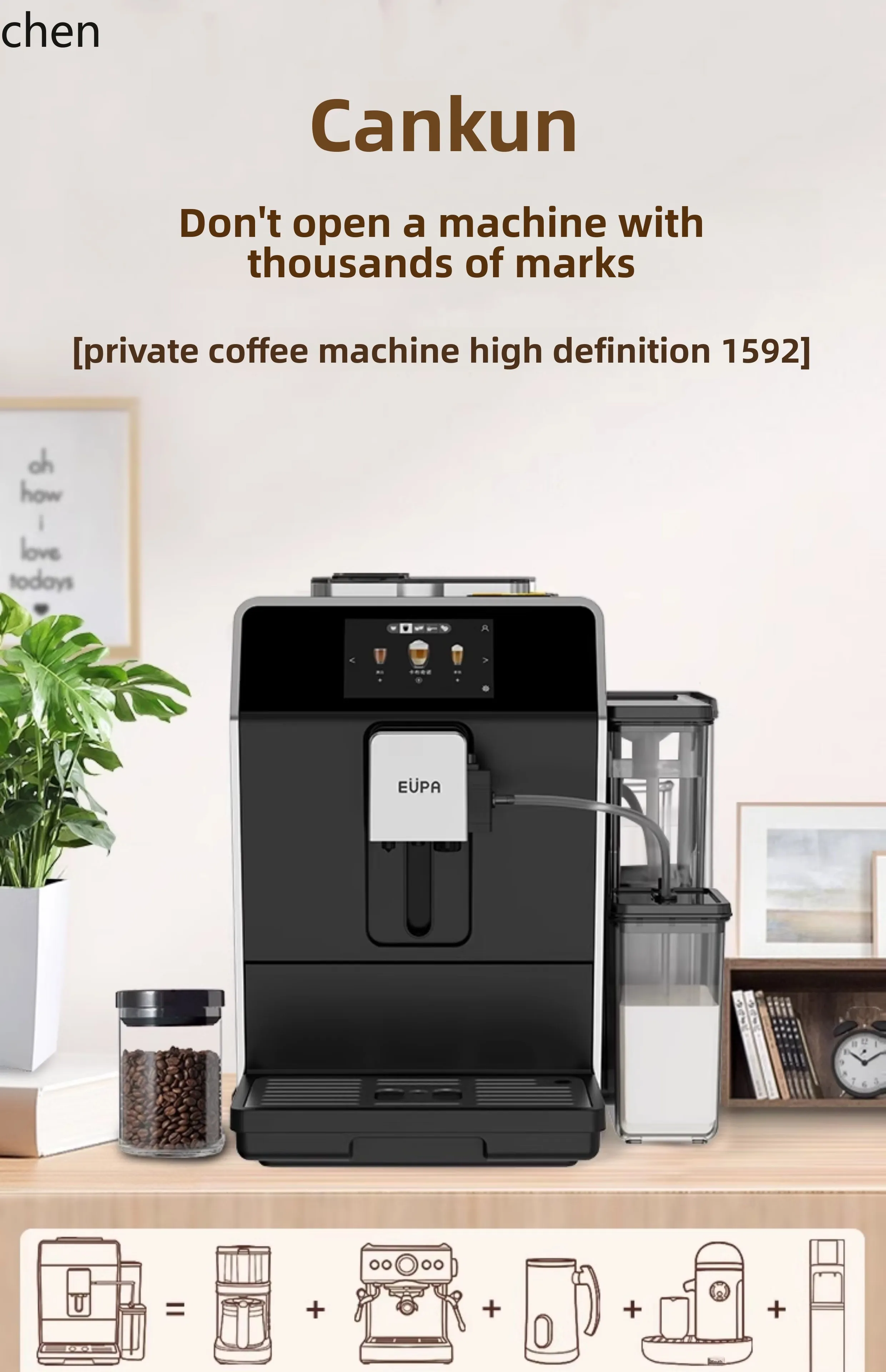 Máquina de café automática HTT, sistema de espuma de leite semi-independente