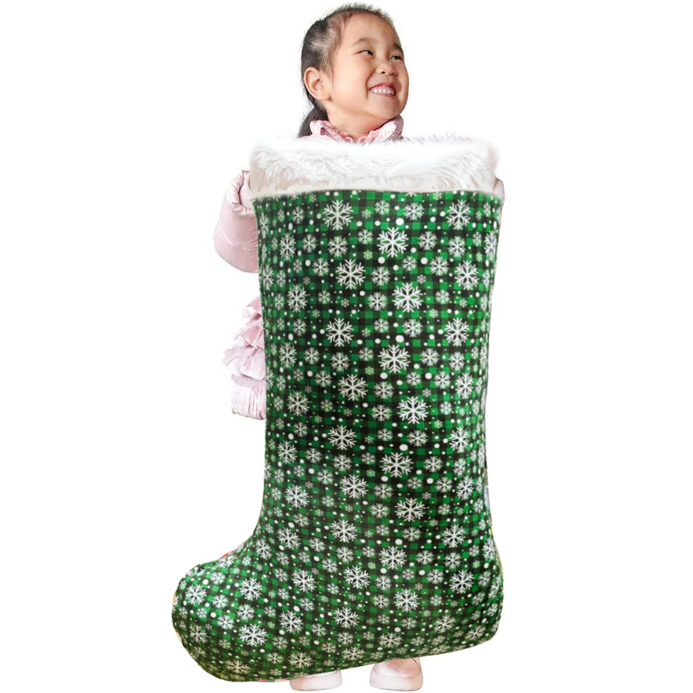 Grandes chaussettes de Noël Père Noël pour enfants, démontrent de neige en peluche, sac cadeau surprise, 27.6x18.1 po