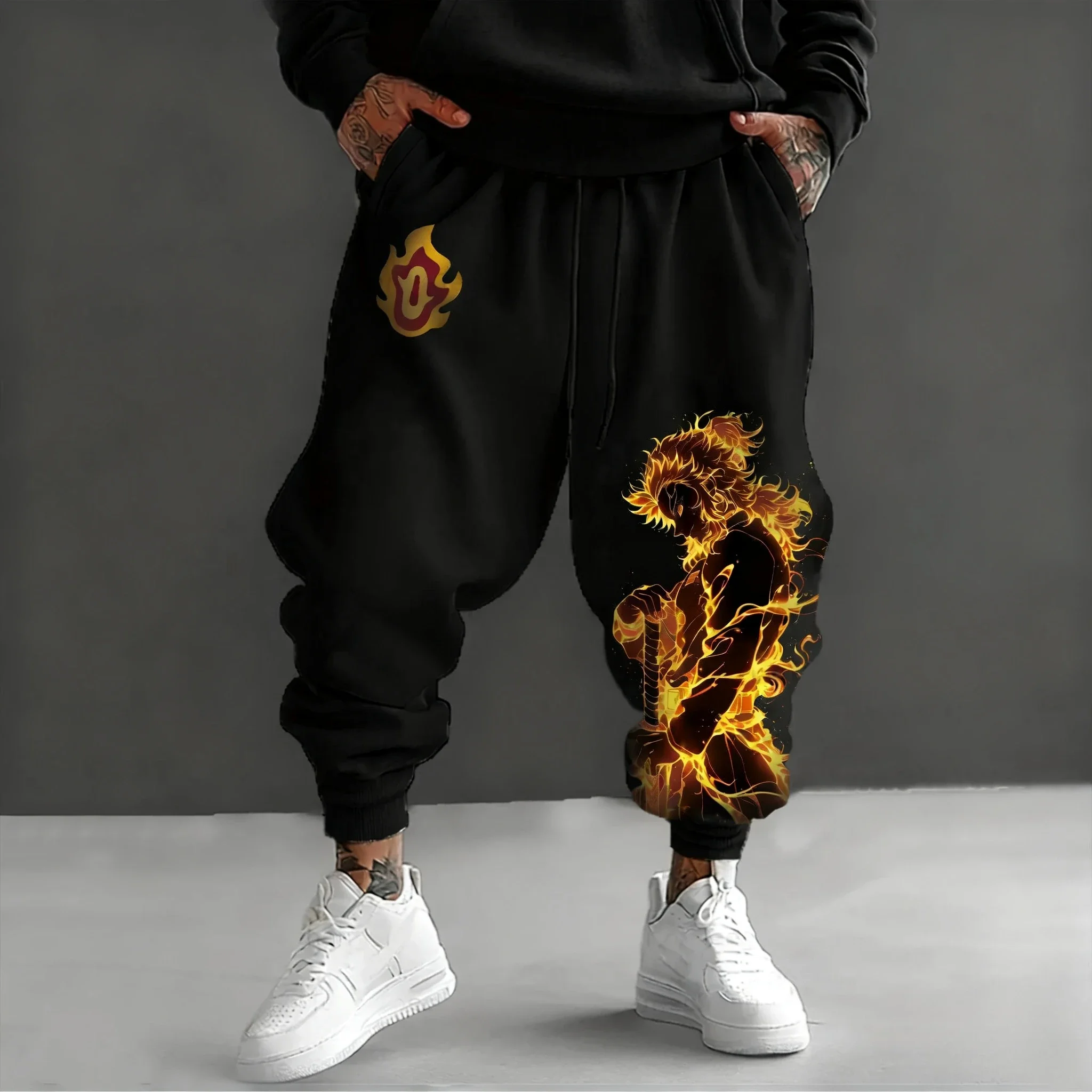 

Demon Slayer Sweetpants 2026, осенне-зимние мужские новые Rengoku Kyoujurou, большие повседневные брюки в стиле Харадзюку с принтом аниме Y2K