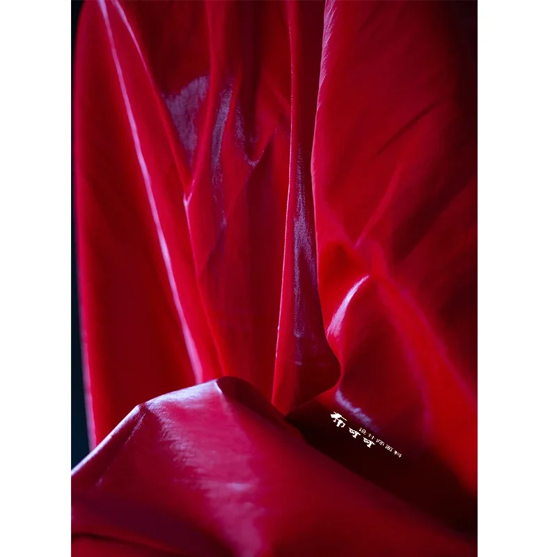 Red Leather Fabric Glossy Coating PU Material Jacket Fashion Clothing Designer Wholesale Cloth for Diy Sewing