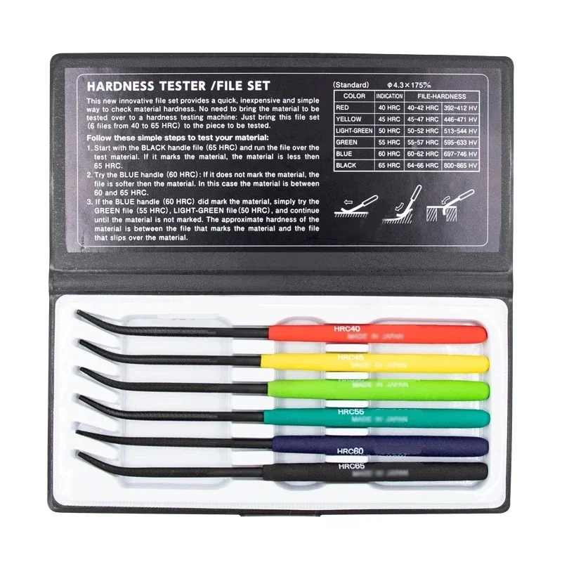 Hardness Test File Set HRC40-HRC65 6Pcs Steel Hardness Testing File Fine Tooth Polishing Metal Measuring Tool