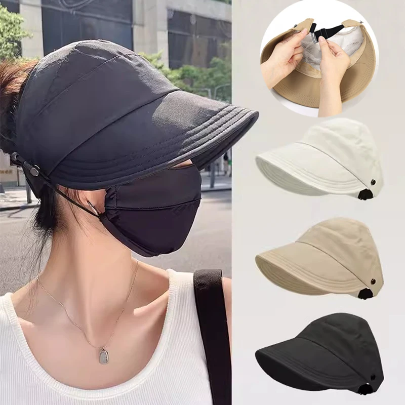 New Foldable Wide Brim Sun Hat Drawstring Adjustable Caps for Men Women Beach Hats Summer Quick-drying Visors Fisherman Cap