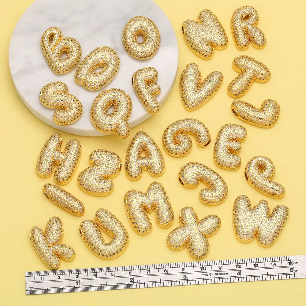 OCESRIO Chunky CZ 26 Initial Bubble Letter Pendant for Necklaces Gold Plated Initial Name Custom Jewelry Making Supplies pdtb558
