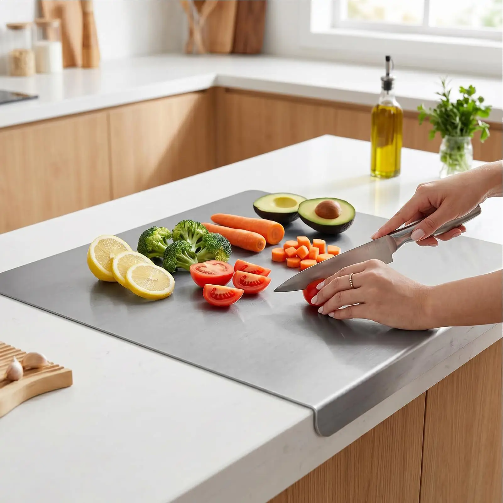 Non Slip Stainless Steel Cutting Board Metal Board Easy Clean for Home Restaurant Meal Prep Meat Vegetable Bread Pastry Kneading